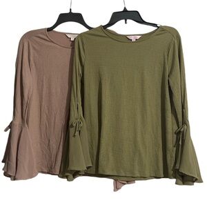 LC Lauren Conrad Olive Green Bell Sleeve Top and Brown Bell Sleeve Top